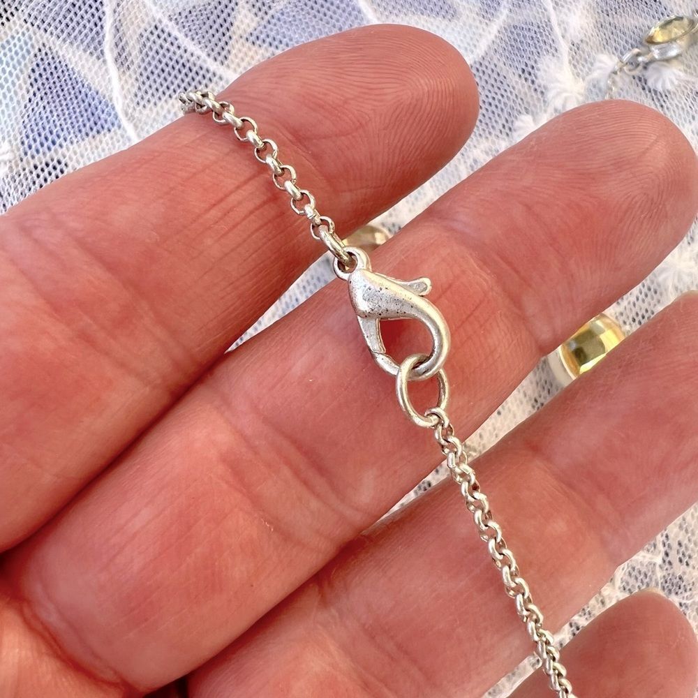 Matte Silver Cream Gold & Rhinestone Long Necklace 36” - Picture 5 of 7